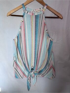Above and Beyond Pastel Multicolor Striped Tie-Front Top